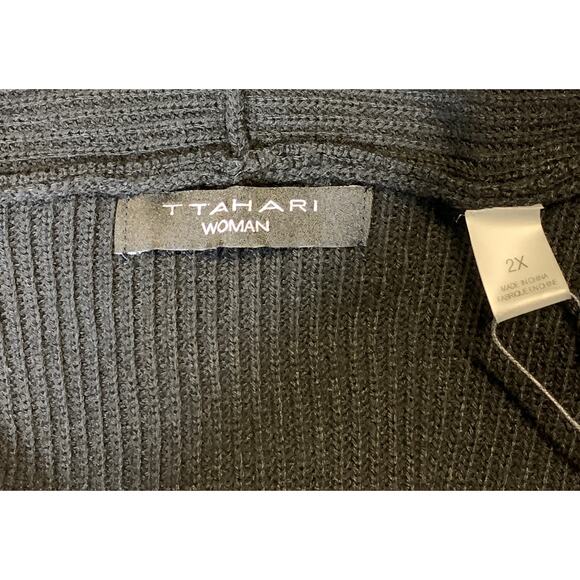 Tahari Long Cardigan Knit Sweater Plus 2X Cashmere Open Long Sleeve Black New - Picture 6 of 9
